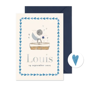 Trendy geboortekaartje astrologie zilver hartjes wieg
